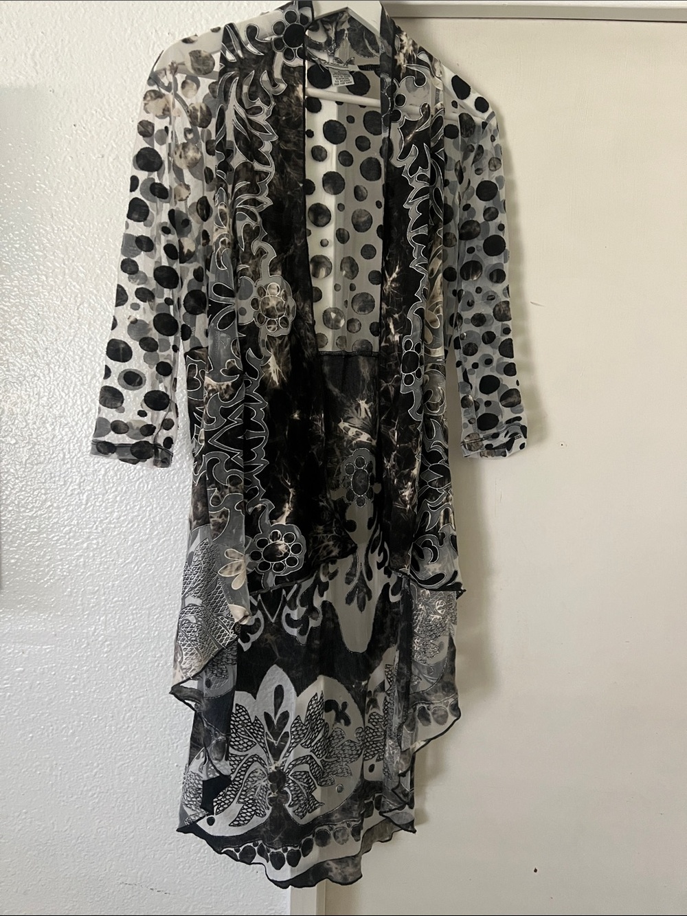 Aria Black and White Asymmetrical Sheer Layered BOHO  duster